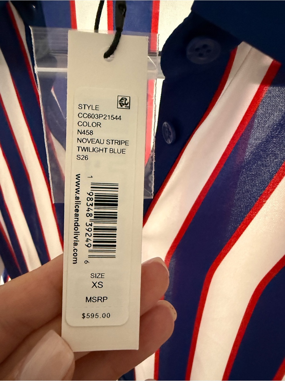 Alice + Olivia Chassidy striped-pattern shirt dress twilight blue Sz XS new $595 - Picture 9 of 10
